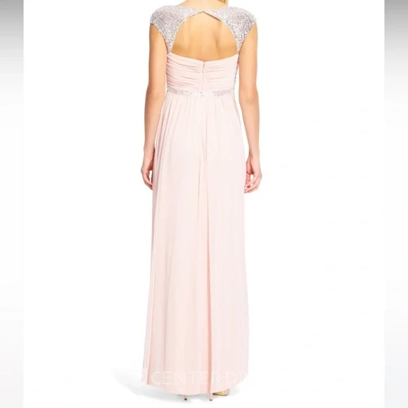 Adrianna Papell Long Dress Women’s Size 18 Pink Silver Sequins Gown bridesmaids‌ - Picture 4 of 15